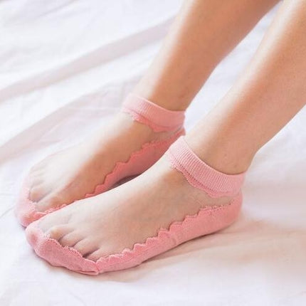 Transparent Breathable Gass Stockings Socks Women's New Retro Card Silk Socks Summer Ladies Ice Socks( Pink)-garmade.com
