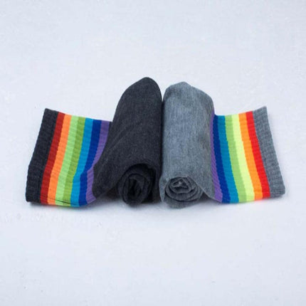 Color Striped Socks Student Cotton High Knee Socks(Black)-garmade.com