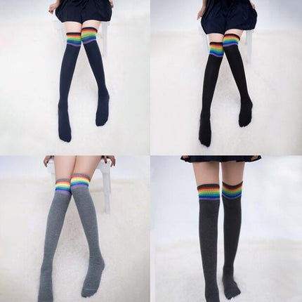 Color Striped Socks Student Cotton High Knee Socks(Black)-garmade.com