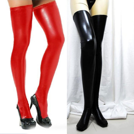 Sexy Women Over Knee Thigh High Tights Stockings Long PU Leather Stockings(Rose Red)-garmade.com