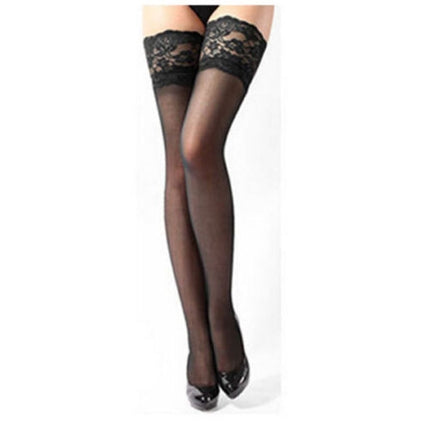 3 Pairs Sexy Womens Thin Sheer Lace Stocking Top Stay Up Thigh High Hold-ups Stockings Pantyhose(Black)-garmade.com