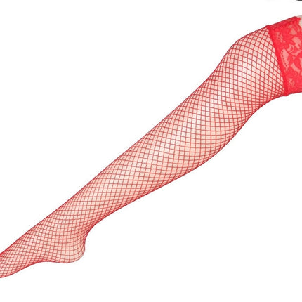Sexy Linger Over Knee Socks Sexy Fishnet Lace Nylon Top Mesh Thigh High Stockings Pantyhose Long Tights(Red)-garmade.com