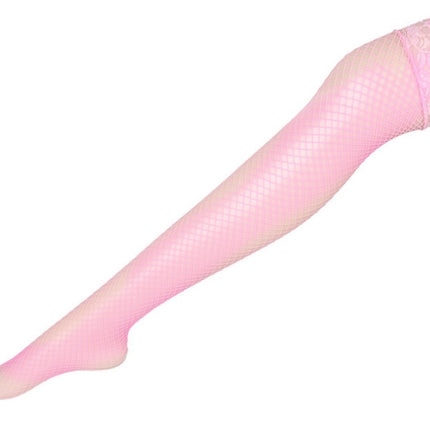 Sexy Linger Over Knee Socks Sexy Fishnet Lace Nylon Top Mesh Thigh High Stockings Pantyhose Long Tights(Pink)-garmade.com