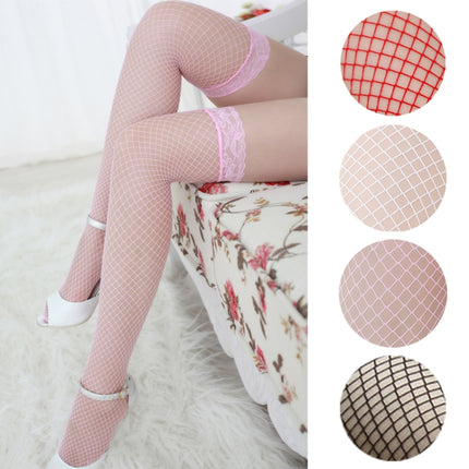 Sexy Linger Over Knee Socks Sexy Fishnet Lace Nylon Top Mesh Thigh High Stockings Pantyhose Long Tights(Pink)-garmade.com