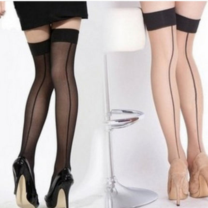 3 PCS Women Sexy Perspective Striped Stockings Lady Thigh High Pantyhose Long Stocking Nylon Stockings(Skin Color)-garmade.com