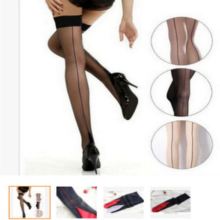3 PCS Women Sexy Perspective Striped Stockings Lady Thigh High Pantyhose Long Stocking Nylon Stockings(Skin Color)-garmade.com