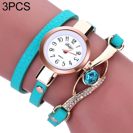 3 PCS Eye Shape Gemstone Bracelet Watch for Women(Lake blue)-garmade.com