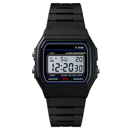 F-91W Analog Digital Motion LED Silicone Strap Multifunction Electronic Watch(Black)-garmade.com