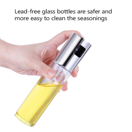 Kitchen Glass Olive Oil Spray Bottle Vinegar Oil Sprayer Seasoning Bottle(Silver)-garmade.com