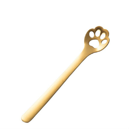 Stainless Steel Creative Cat Claw Coffee Spoon Dessert Cake Spoon, Style:Hollow Cat Claw Spoon, Color:Gold-garmade.com