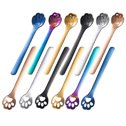 Stainless Steel Creative Cat Claw Coffee Spoon Dessert Cake Spoon, Style:Hollow Cat Claw Spoon, Color:Gold-garmade.com