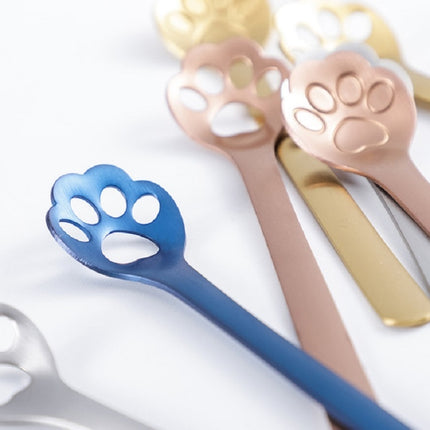 Stainless Steel Creative Cat Claw Coffee Spoon Dessert Cake Spoon, Style:Hollow Cat Claw Spoon, Color:Rose Gold-garmade.com