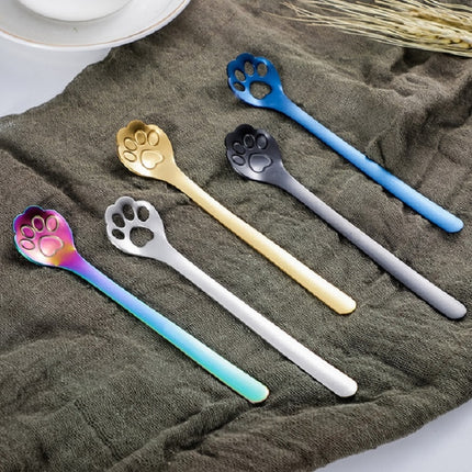 Stainless Steel Creative Cat Claw Coffee Spoon Dessert Cake Spoon, Style:Hollow Cat Claw Spoon, Color:Black-garmade.com