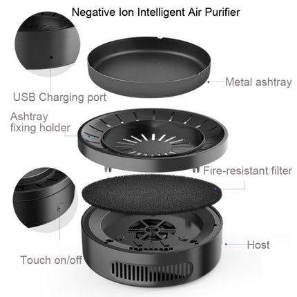 Multifunctional Ashtray Negative Ion Intelligent Air Purifier PM2.5 Home Car Smart Air Freshener Air Cleaner(Black)-garmade.com