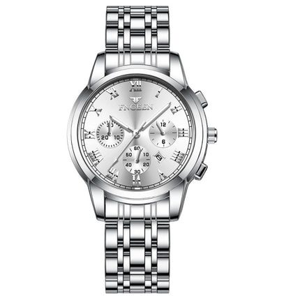 FNGEEN 4006 Ladies Quartz Watch Fashion Luminous Date Display Watch(White Steel White Surface)-garmade.com