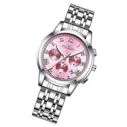 FNGEEN 4006 Ladies Quartz Watch Fashion Luminous Date Display Watch(White Steel Pink Surface)-garmade.com
