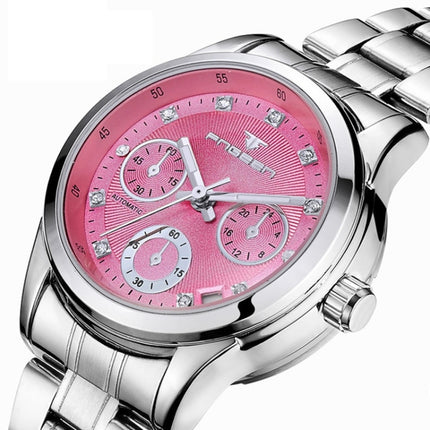 FNGEEN 4006 Ladies Quartz Watch Fashion Luminous Date Display Watch(White Steel Pink Surface)-garmade.com