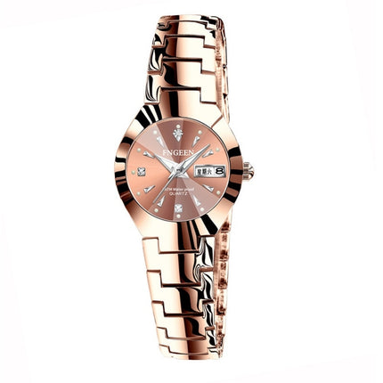 FNGEEN 5808 Women Fashion Steel Strap Quartz Watch Couple Watch(Brown Steel Coffee Surface)-garmade.com