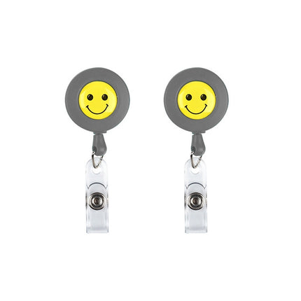 2 PCS ID Easy-to-pull Buckle Smiling Face Holder Name Tag Card Key Badge Retractable Holder Belt Clips(Gray)-garmade.com