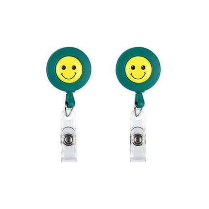 2 PCS ID Easy-to-pull Buckle Smiling Face Holder Name Tag Card Key Badge Retractable Holder Belt Clips(Green)-garmade.com