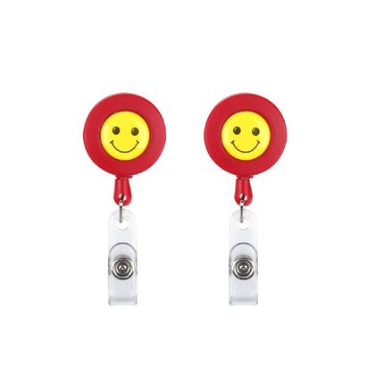 2 PCS ID Easy-to-pull Buckle Smiling Face Holder Name Tag Card Key Badge Retractable Holder Belt Clips(Red)-garmade.com