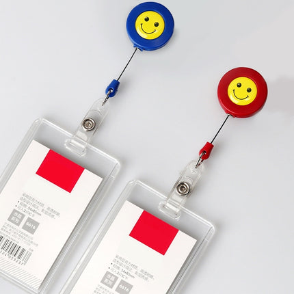 2 PCS ID Easy-to-pull Buckle Smiling Face Holder Name Tag Card Key Badge Retractable Holder Belt Clips(Red)-garmade.com