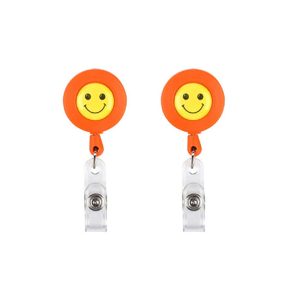 2 PCS ID Easy-to-pull Buckle Smiling Face Holder Name Tag Card Key Badge Retractable Holder Belt Clips(Orange)-garmade.com
