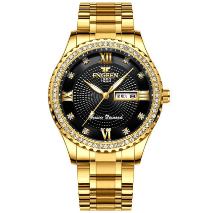 FNGEEN S888 Men Local Non Mechanical Steel Strips Watch Luminous Quartz Watch(All Gold Black Surface)-garmade.com