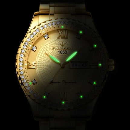 FNGEEN S888 Men Local Non Mechanical Steel Strips Watch Luminous Quartz Watch(All Gold Black Surface)-garmade.com