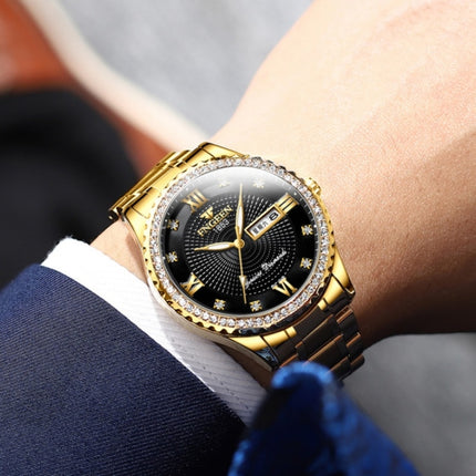 FNGEEN S888 Men Local Non Mechanical Steel Strips Watch Luminous Quartz Watch(All Gold Black Surface)-garmade.com