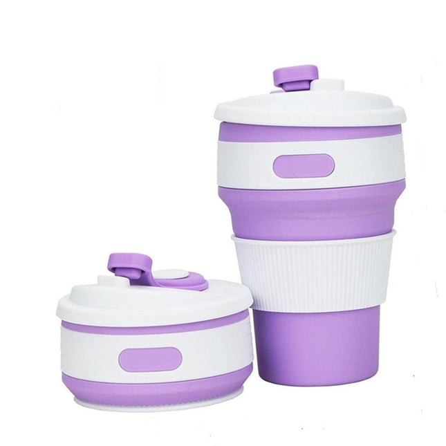 350ML Folding Portable Silicone Telescopic Drinking Coffee Cup Multi-function Silica Cup Travel(Purple)-garmade.com
