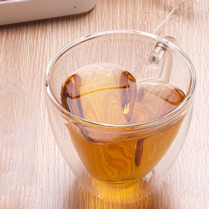 Heart Shaped Double Wall Glass Mug Resistant Transparent Tea Cups(240ml)-garmade.com