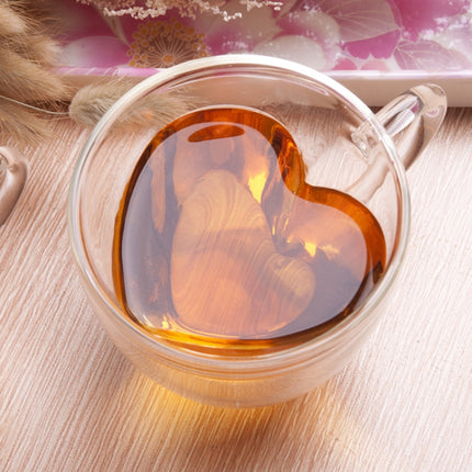 Heart Shaped Double Wall Glass Mug Resistant Transparent Tea Cups(240ml)-garmade.com