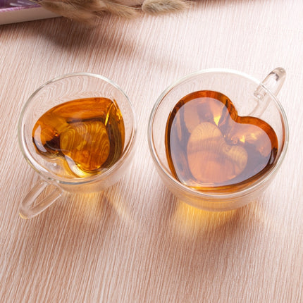 Heart Shaped Double Wall Glass Mug Resistant Transparent Tea Cups(240ml)-garmade.com