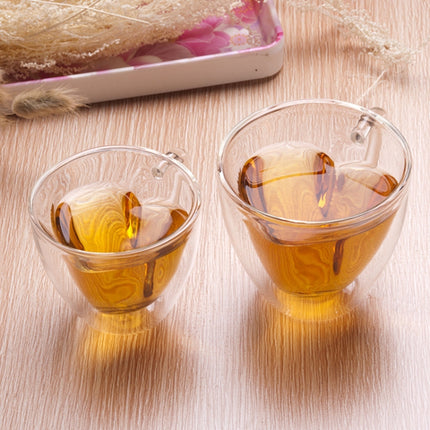 Heart Shaped Double Wall Glass Mug Resistant Transparent Tea Cups(240ml)-garmade.com