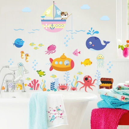 Ocean Cartoon Wall Sticker Bathroom Underwater World Fish Home DIY Stickers-garmade.com