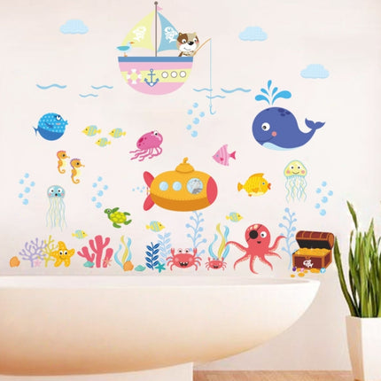 Ocean Cartoon Wall Sticker Bathroom Underwater World Fish Home DIY Stickers-garmade.com