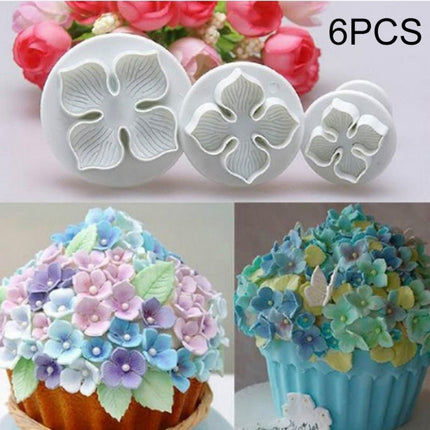 6 PCS Silicone Hydrangea Fondant Cake Decorating Flower Blossom Mold(3 PCS Hydrangea)-garmade.com