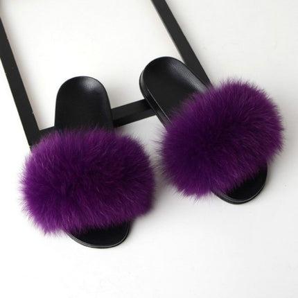 Fox Fur Slippers Flip-flops Non-slip Flat Fur Shoes Sandals for Women, Shoe Size:36-37(23cm)(Purple)-garmade.com