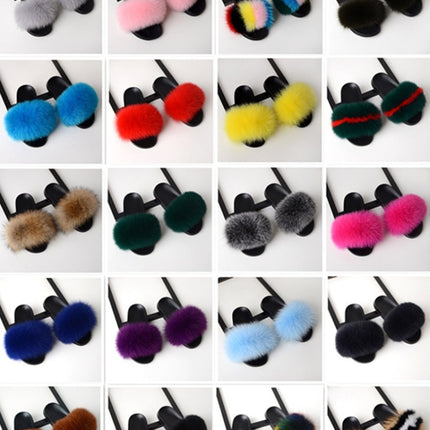 Fox Fur Slippers Flip-flops Non-slip Flat Fur Shoes Sandals for Women, Shoe Size:38-39(24cm)(Blue)-garmade.com