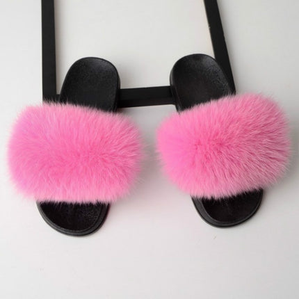 Fox Fur Slippers Flip-flops Non-slip Flat Fur Shoes Sandals for Women, Shoe Size:38-39(24cm)(Pink)-garmade.com