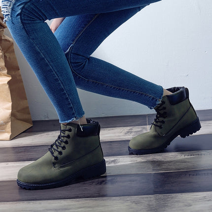 Couple Casual Big Head Warm Shoes Martin Boots, Size:42(Green)-garmade.com