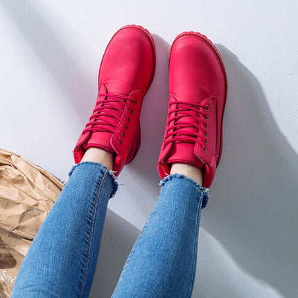 Couple Casual Big Head Warm Shoes Martin Boots, Size:42(Red)-garmade.com