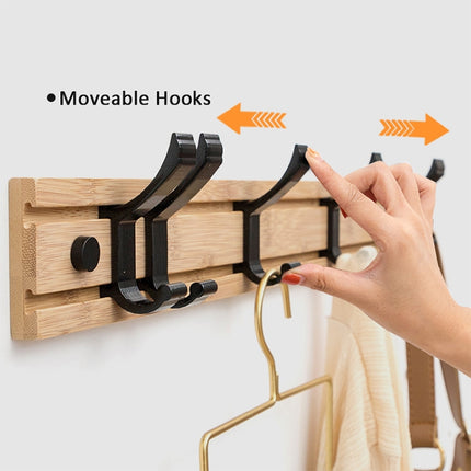 Fashion Wooden Free Punching Hook Coat Rack Hanger Hook for Bedroom Living Room or Wardrobe, Size:5 Hooks-garmade.com