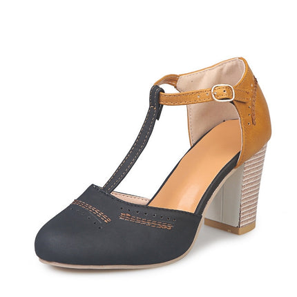 Thick Heel Suede Versatile High Heel Sandals for Women, Shoe Size:35(Black)-garmade.com