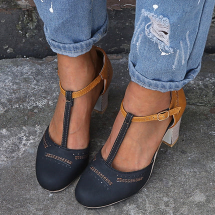 Thick Heel Suede Versatile High Heel Sandals for Women, Shoe Size:35(Black)-garmade.com