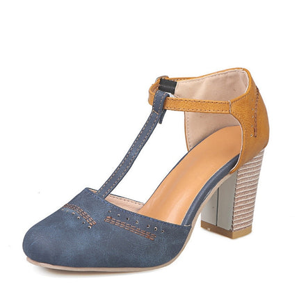 Thick Heel Suede Versatile High Heel Sandals for Women, Shoe Size:35(Blue)-garmade.com