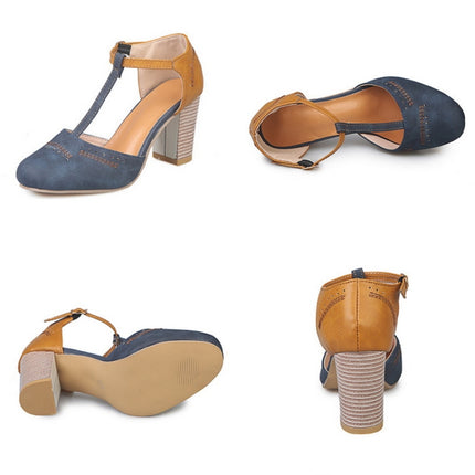 Thick Heel Suede Versatile High Heel Sandals for Women, Shoe Size:35(Blue)-garmade.com