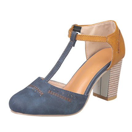 Thick Heel Suede Versatile High Heel Sandals for Women, Shoe Size:36(Blue)-garmade.com