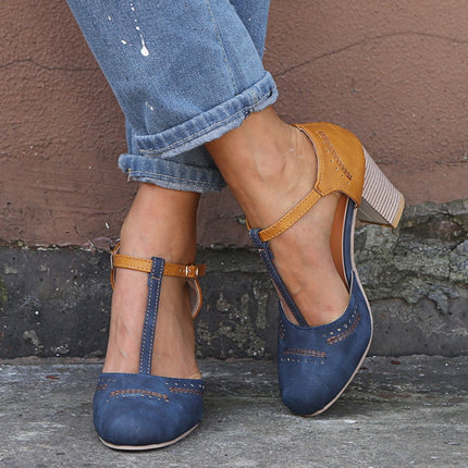 Thick Heel Suede Versatile High Heel Sandals for Women, Shoe Size:36(Blue)-garmade.com